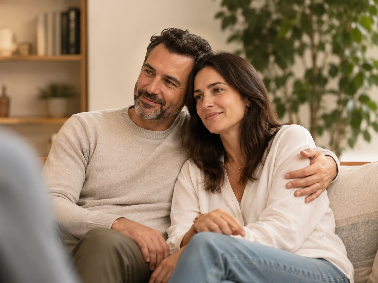 A couple connecting in a supportive therapy setting