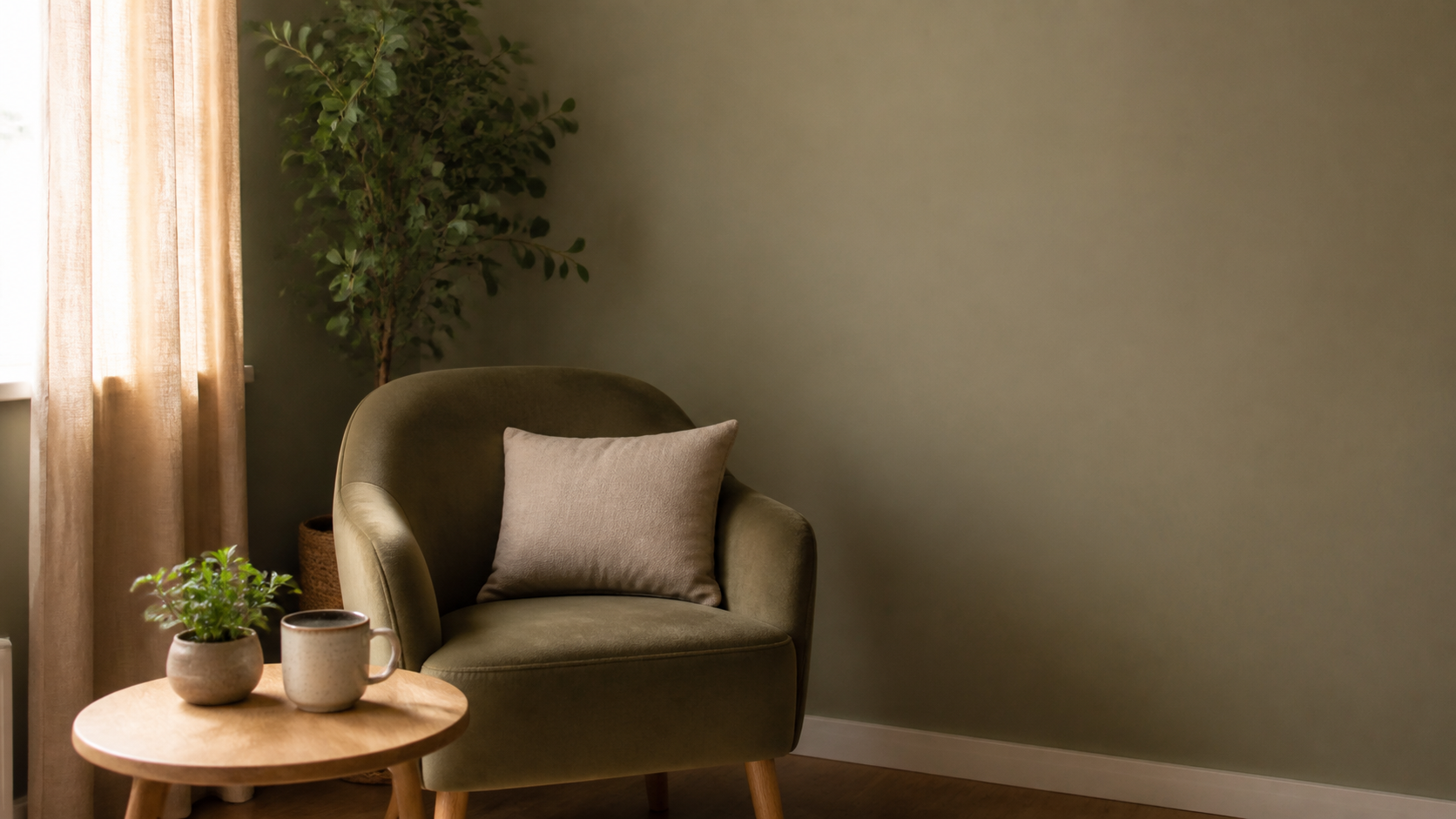 Warm counselling chair beside a small table in natural light