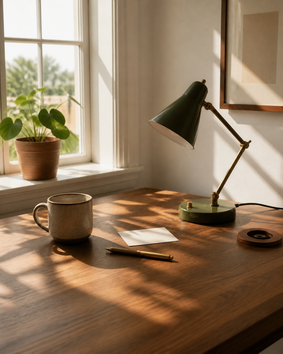 A sunlit desk prepared for an initial consultation
